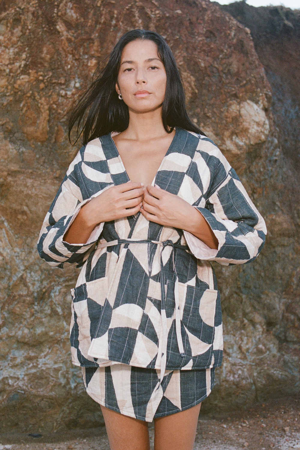 Mosaic Quilted Linen Blend Reversible Jacket