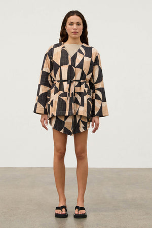 Mosaic Quilted Linen Blend Reversible Jacket