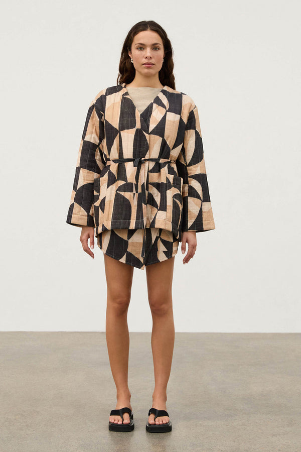 Mosaic Quilted Linen Blend Reversible Jacket