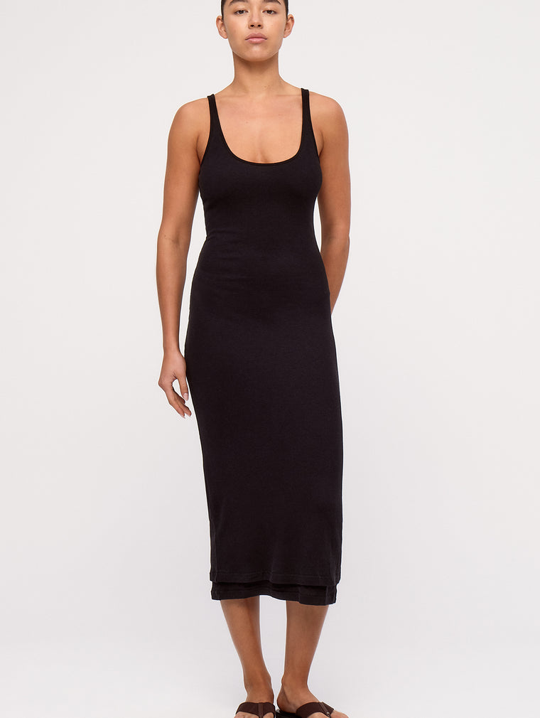 Black Rib Hemp Jersey Midi Dress
