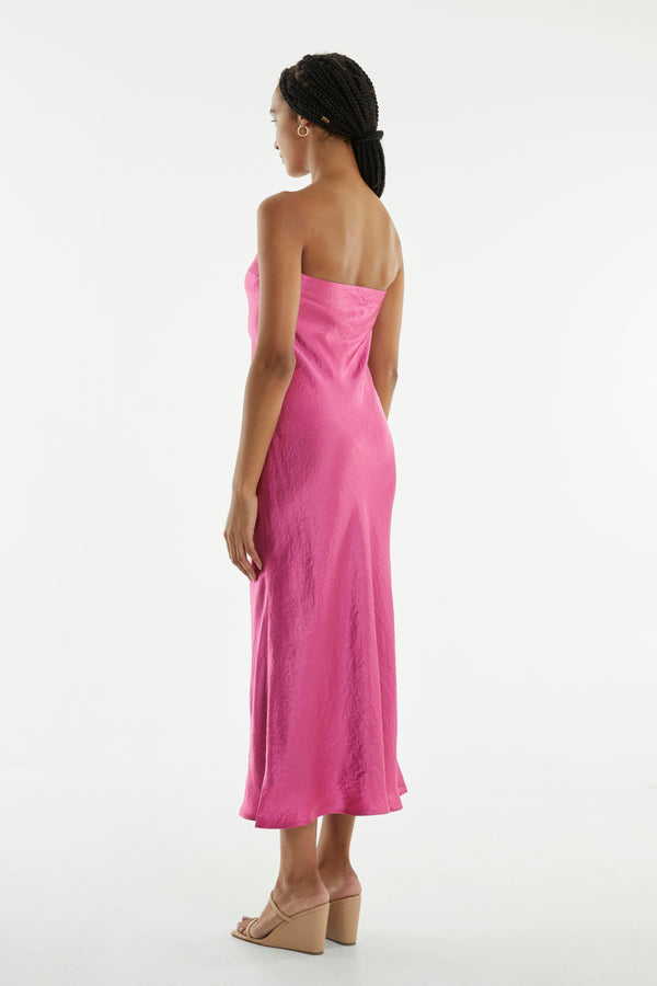 CRUSH BIAS STRAPLESS DRESS | WATERMELON