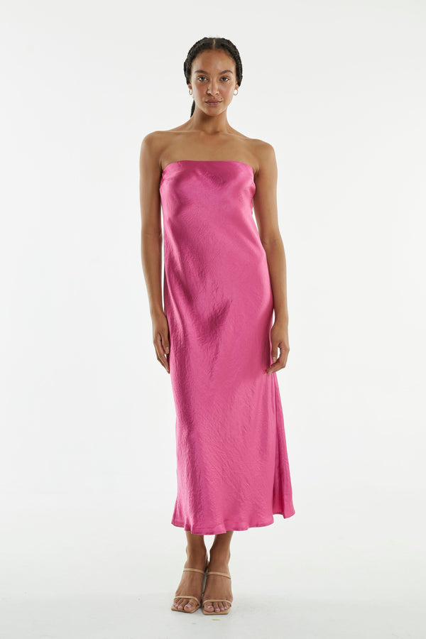 CRUSH BIAS STRAPLESS DRESS | WATERMELON