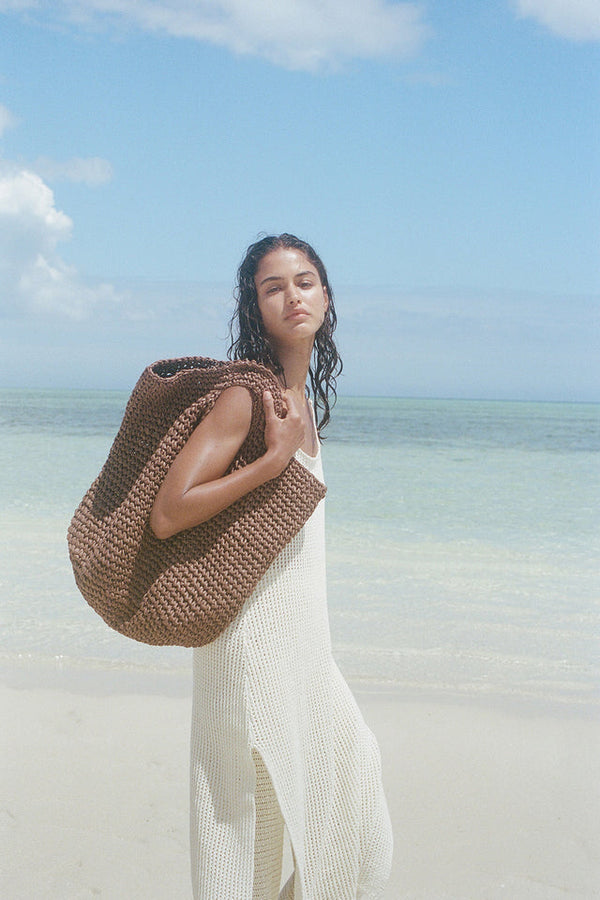 Round Straw Bag - Walnut