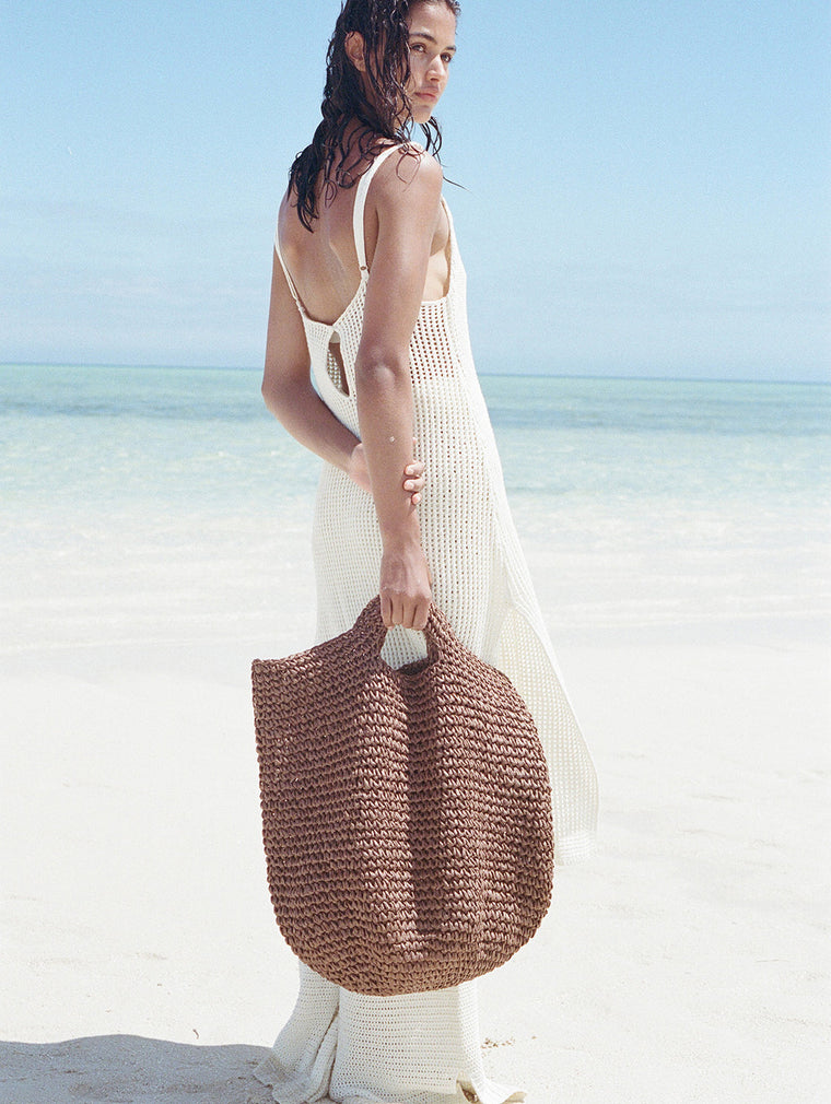 Round Straw Bag - Walnut