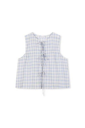 Camille Tie Top - Powder Blue Check