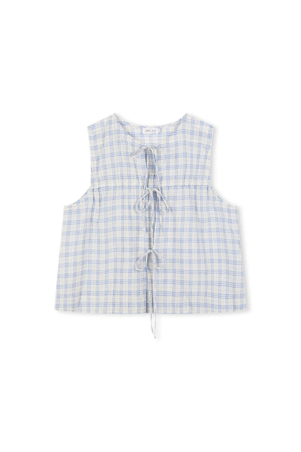 Camille Tie Top - Powder Blue Check