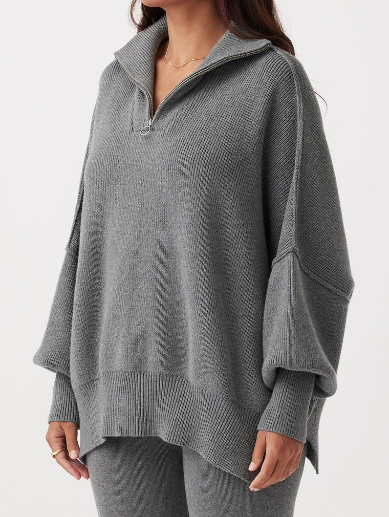 London Zip Sweater - Dark Grey Marle