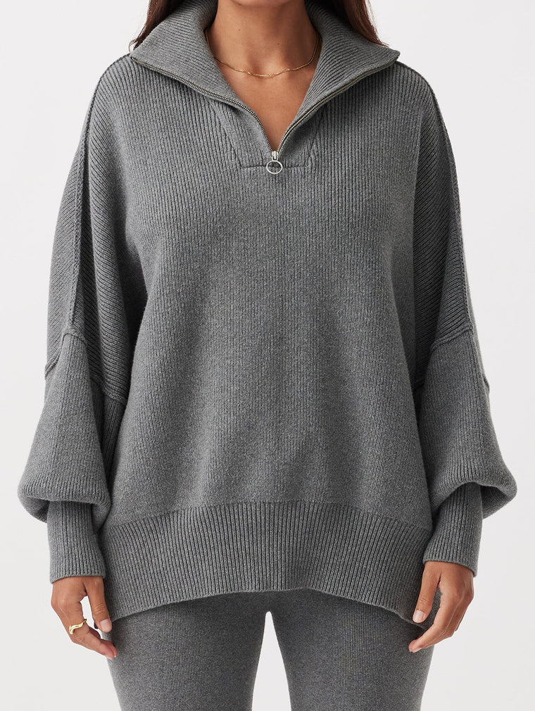 London Zip Sweater - Dark Grey Marle