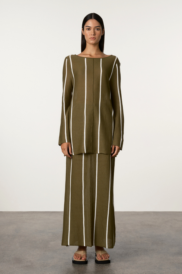 Olive Pinstripe Knit Skirt