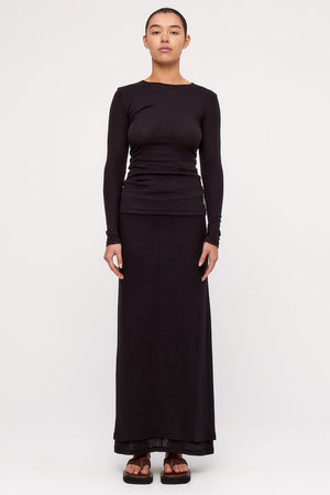 Black Rib Hemp Jersey Long Sleeve Top