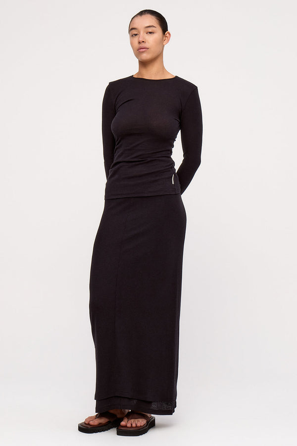 Black Rib Hemp Jersey Long Sleeve Top