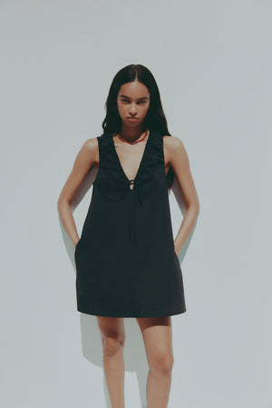 Cerie Poplin Mini Dress - Black