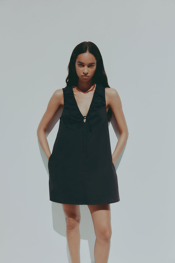 Cerie Poplin Mini Dress - Black