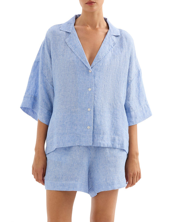 Lounge Stripe Linen Long Shirt