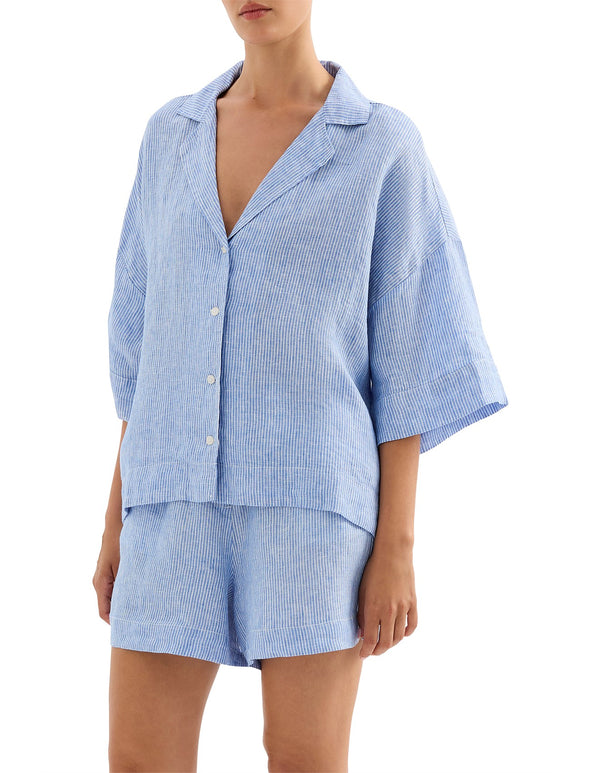 Lounge Stripe Linen Long Shirt