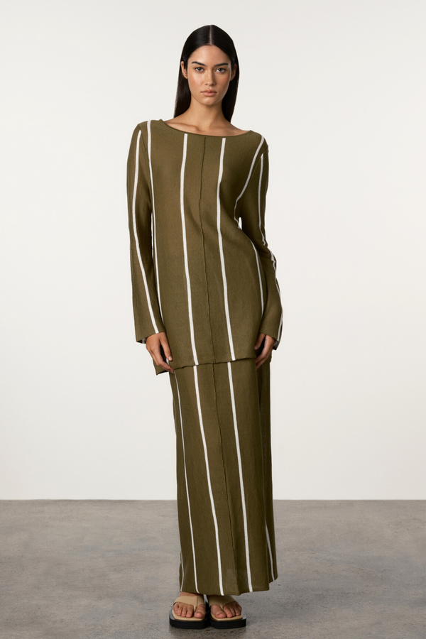 Olive Pinstripe Knit Skirt