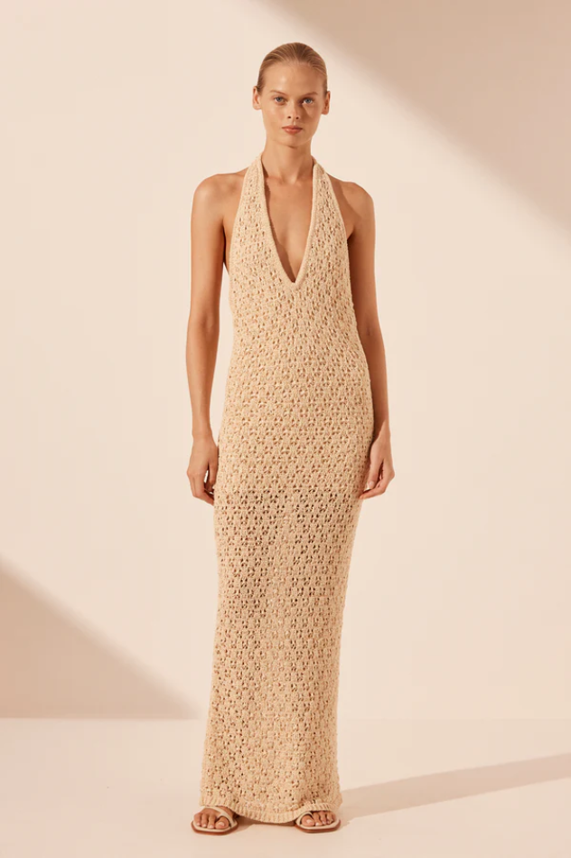 Emilio Halter Open Back Maxi Dress Oat
