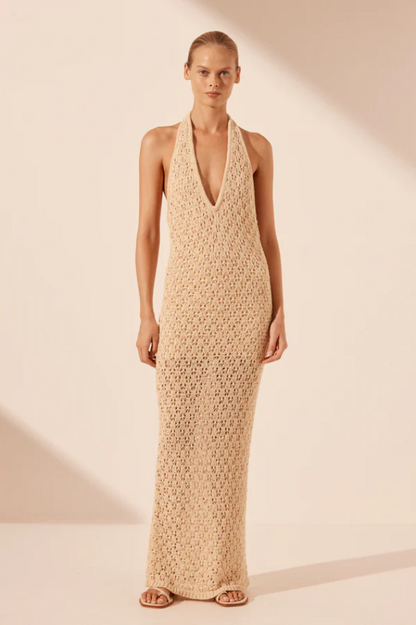 Emilio Halter Open Back Maxi Dress Oat