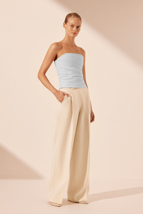 lani strapless draped bodice - sky