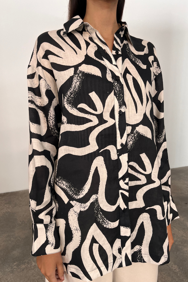 Paint Flower Linen Shirt