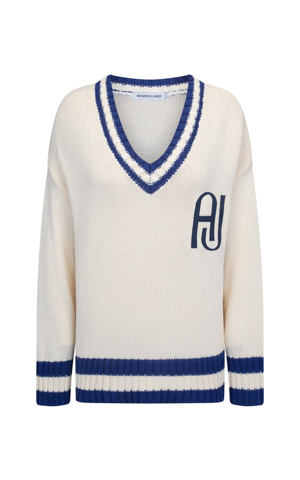 AJ V-Neck Knit Sweater Coconut