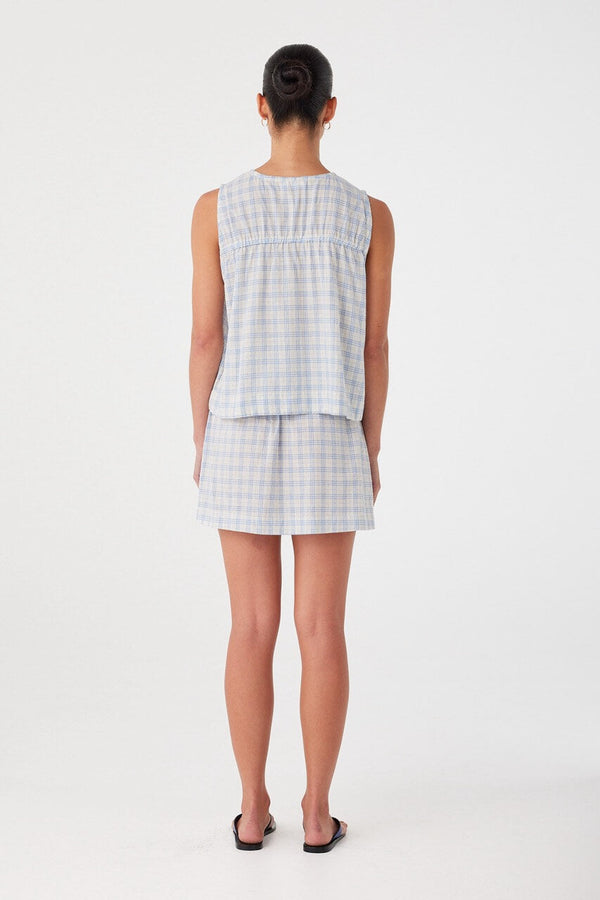 Camille Tie Top - Powder Blue Check