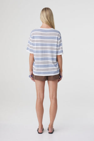 Noor Tee - White & Blue Retro Stripe