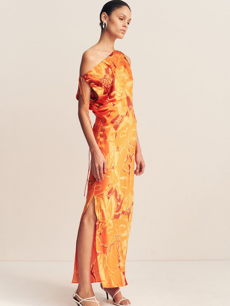 chara silk tie maxi dress