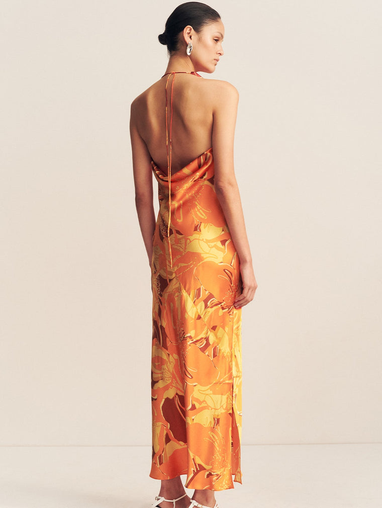 chara silk tie maxi dress