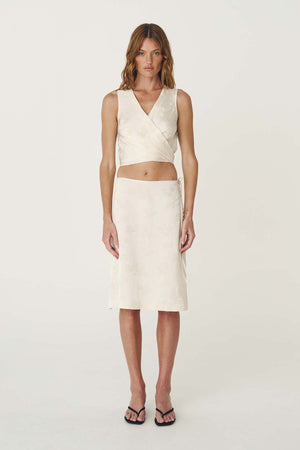 Cloudia Jacquard Wrap Top - Ivory Floral