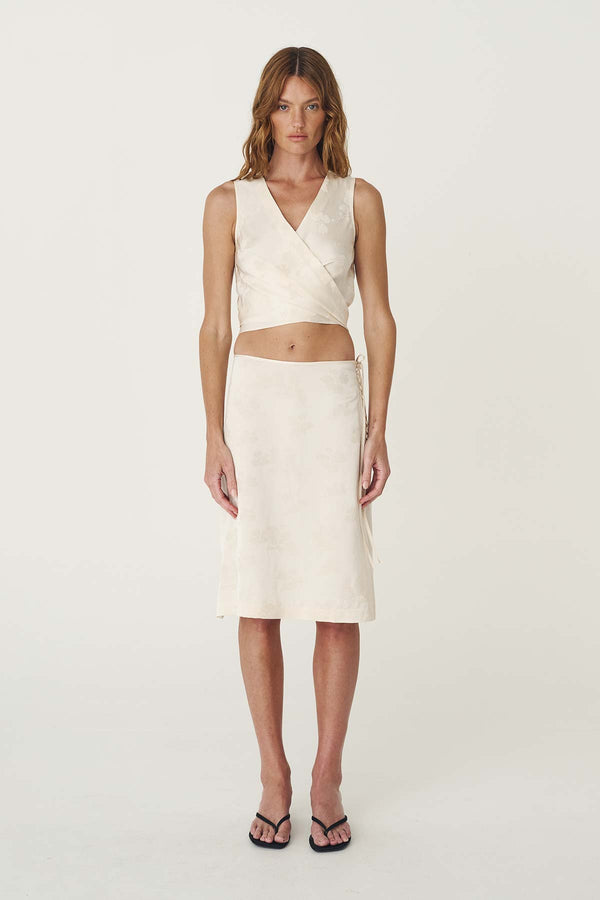 Cloudia Jacquard Wrap Top - Ivory Floral