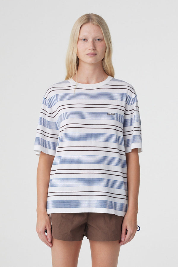 Noor Tee - White & Blue Retro Stripe
