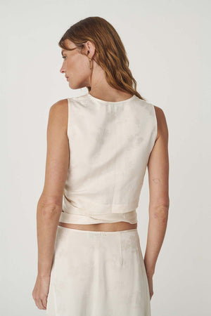 Cloudia Jacquard Wrap Top - Ivory Floral