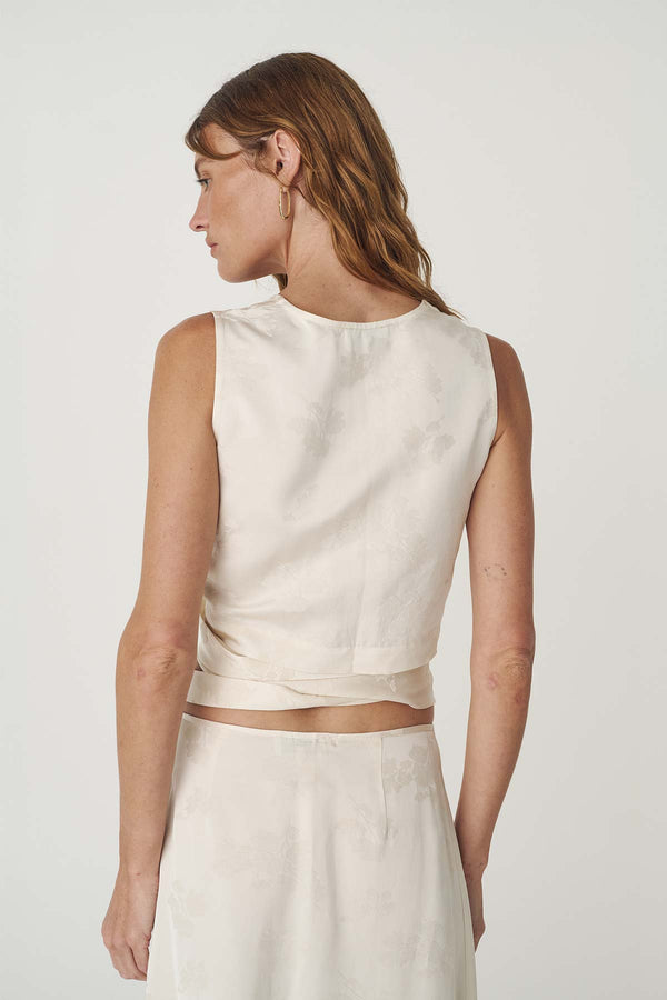 Cloudia Jacquard Wrap Top - Ivory Floral