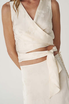 Cloudia Jacquard Wrap Top - Ivory Floral