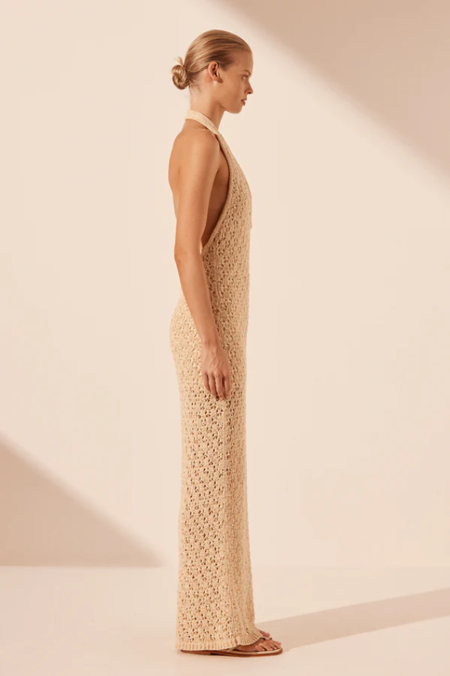 Emilio Halter Open Back Maxi Dress Oat