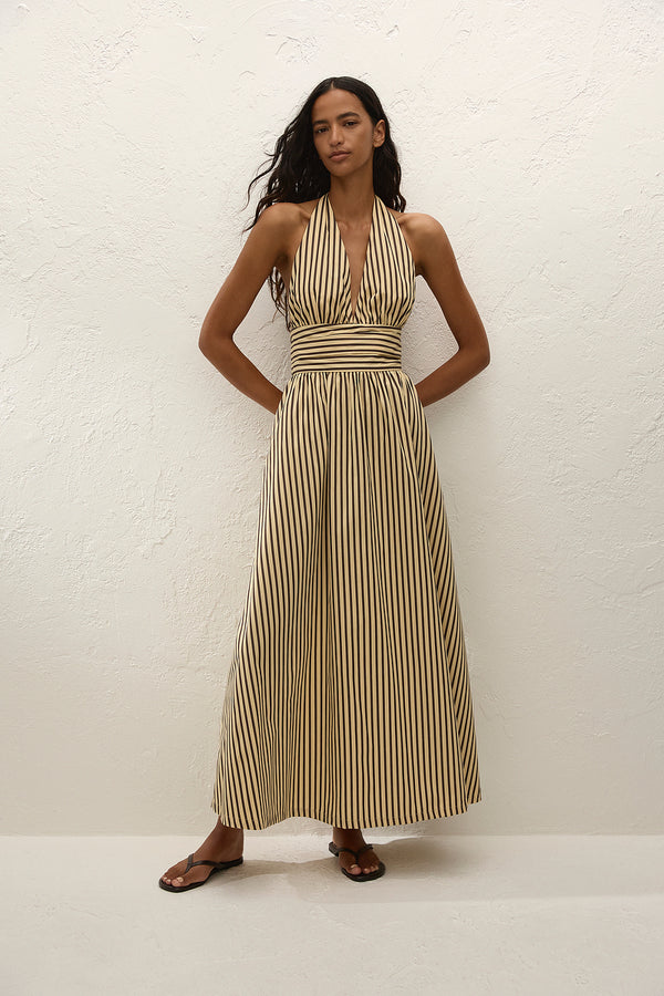 Lido Maxi Dress - Carmen Stripe Sand Cedar
