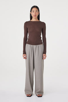 Annika Pant Taupe - Blue Pinstripe