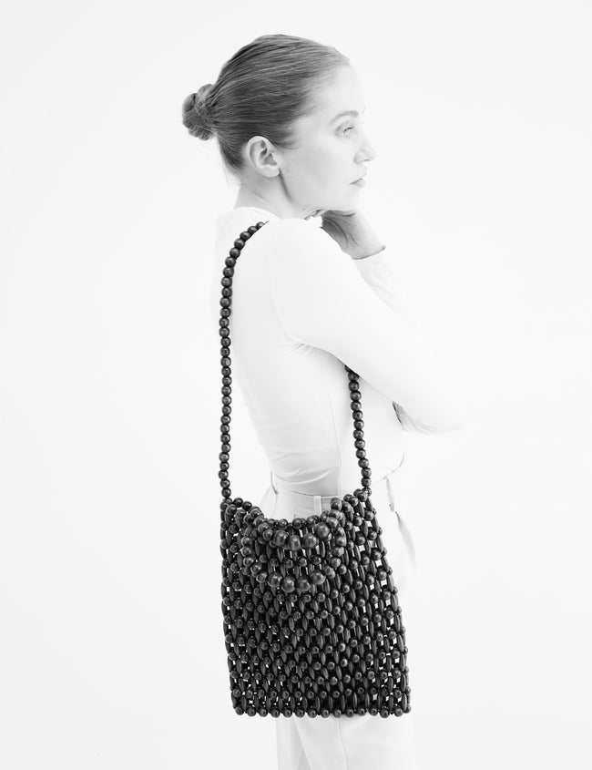 Gia Beaded Tote Black