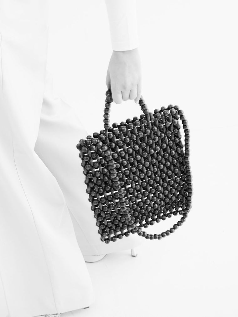 Gia Beaded Tote Black