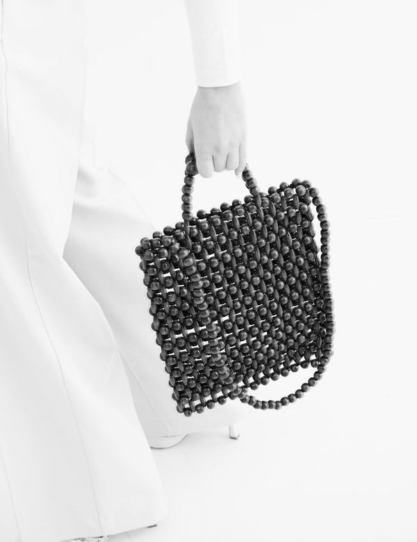 Gia Beaded Tote Black