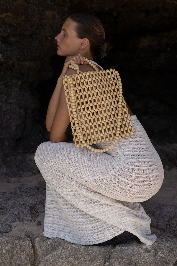 Gia Beaded Tote Natural