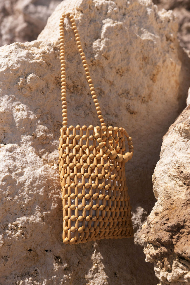Gia Beaded Tote Natural
