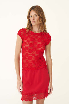 Galo Sunflower Lace Tee - Flame Red