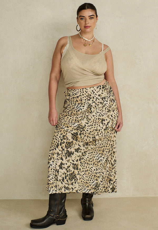 Snow Leopard Bias Maxi Skirt
