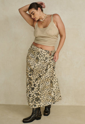 Snow Leopard Bias Maxi Skirt