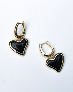 Whitney Heart Charm Earrings - Onyx