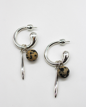 Swirl Statement Charm Earrings - Dalmatian Jasper