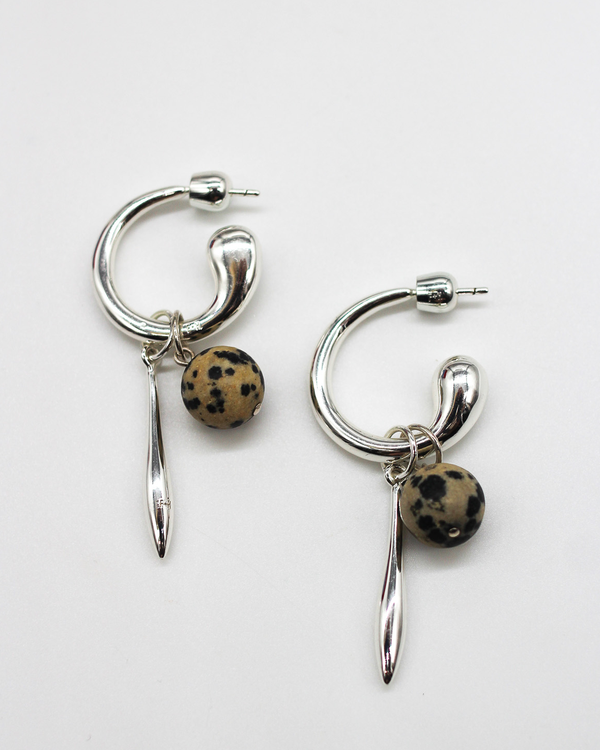 Swirl Statement Charm Earrings - Dalmatian Jasper