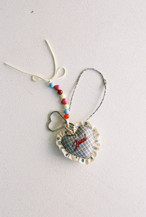 Heart Bag Charm - Blue check